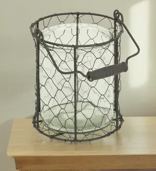 6" Brown and Clear Wire Basket and Glass Jar