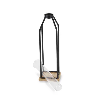 12" Black Clear And Natural Metal Glass And Wood Posy Test Tube Table Vase