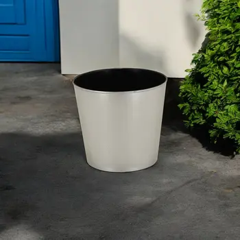 9" Silver Recycled Plastic Indoor Outdoor Round Pot Planter