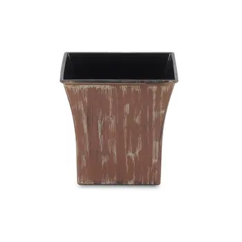 7" Brown and Ivory Textural Tone On Tone Recycled Plastic Indoor Outdoor Square Pot Planter