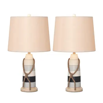 Set of Two 27" Natural White and Blue Novelty Table Lamp Coastal With Off White Empire Shade