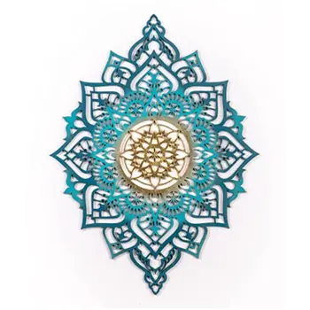 Turquoise And Gold Solid Wood Geometric Shapes Wall Decor