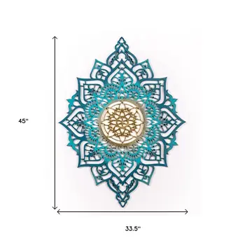 Turquoise And Gold Solid Wood Geometric Shapes Wall Decor