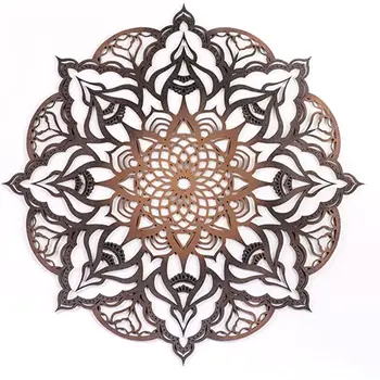 Black And Copper Solid Wood Geometric Mandala Wall Decor