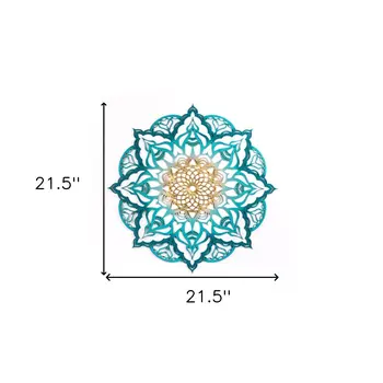 Turquoise And Gold Solid Wood Geometric Mandala Wall Decor