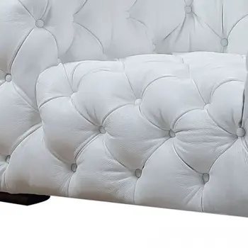 57" White And Black Top Grain Leather Tufted Arm Chair