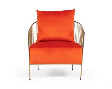 27" Orange And Gold Velvet Arm Chair