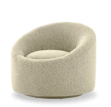 33" Beige Upholstered Swivel Barrel Chair