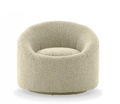 33" Beige Upholstered Swivel Barrel Chair