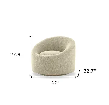 33" Beige Upholstered Swivel Barrel Chair