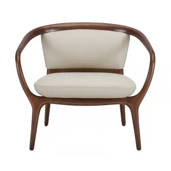 30" Beige And Brown Faux Leather Lounge Chair