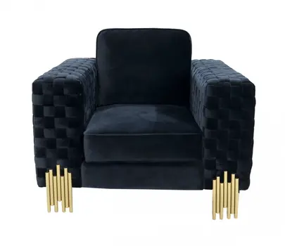 45" Black And Gold Velvet Arm Chair