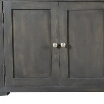 72" Dark Gray Solid Wood Four Drawer Sideboard with Four Doors
