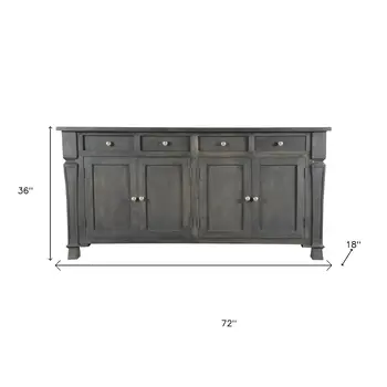 72" Dark Gray Solid Wood Four Drawer Sideboard with Four Doors