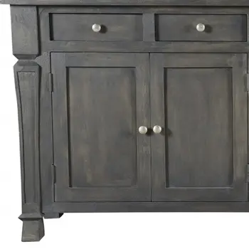 72" Dark Gray Solid Wood Four Drawer Sideboard with Four Doors