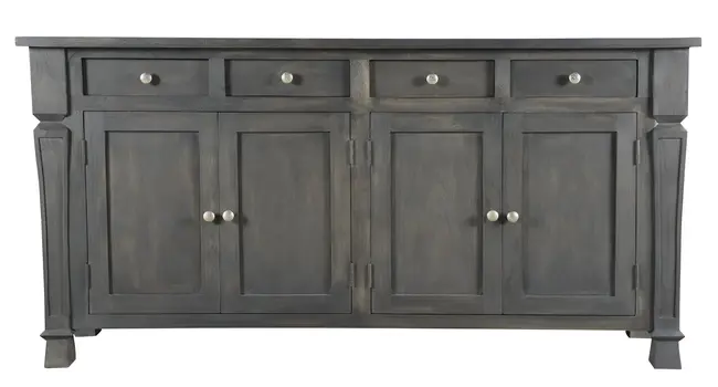 72" Dark Gray Solid Wood Four Drawer Sideboard with Four Doors