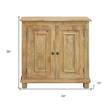 34" Light Brown Solid Wood Sideboard with Two Doors
