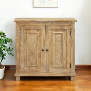 34" Light Brown Solid Wood Sideboard with Two Doors