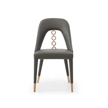 Set of Two Gray Upholstered Faux Leather Dining Side Chairs