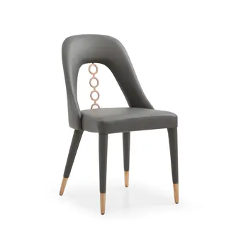 Set of Two Gray Upholstered Faux Leather Dining Side Chairs