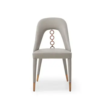 Set of Two Light Gray Faux Leather Dining Side Chairs With Rose Gold Accents