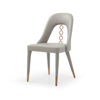 Set of Two Light Gray Faux Leather Dining Side Chairs With Rose Gold Accents