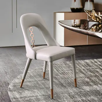 Set of Two Light Gray Faux Leather Dining Side Chairs With Rose Gold Accents