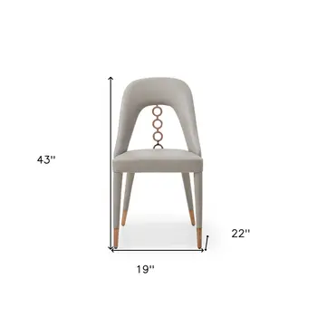 Set of Two Light Gray Faux Leather Dining Side Chairs With Rose Gold Accents