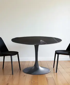 47" Black Rounded Ceramic And Metal Pedestal Base Dining Table