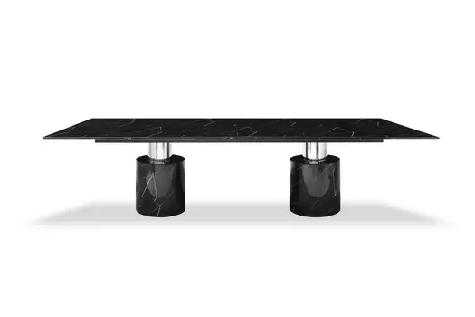 180" Black Marble Double Pedestal Base Dining Table