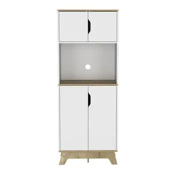 67" Light Oak and White Pantry Cabinet with Two Shelves