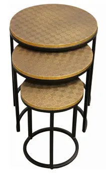 Set Of Three 19" Black And Brass Round Nested Tables