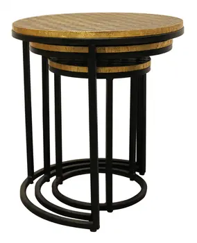 Set Of Three 19" Black And Brass Round Nested Tables