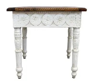 24" Ivory And Brown Distressed Solid Wood Square End Table