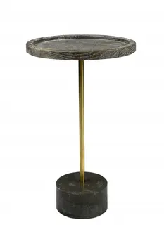 20" Black And Brown Solid Wood And Marble Round End Table