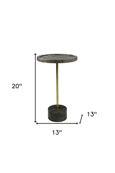 20" Black And Brown Solid Wood And Marble Round End Table