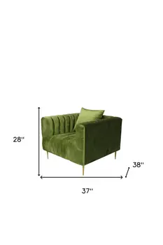 37" Olive Velvet And Gold Solid Color Lounge Chair