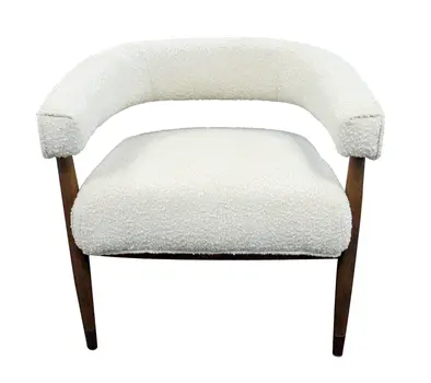 29" Ivory Polyester Blend And Brown Solid Color Arm Chair