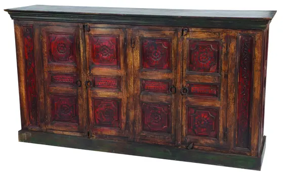 80" Brown and Black Solid Wood Buffet Table with Four Doors