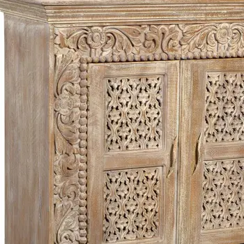 76" Light Brown Solid Wood Sideboard with Four Doors