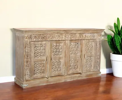 76" Light Brown Solid Wood Sideboard with Four Doors