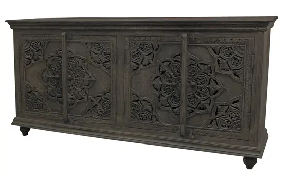 71" Distressed Gray Solid Wood Sideboard with Four Doors