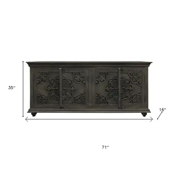 71" Distressed Gray Solid Wood Sideboard with Four Doors