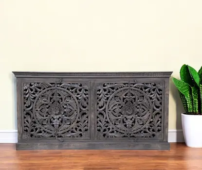 71" Distressed Gray Solid Wood Sideboard with Four Doors