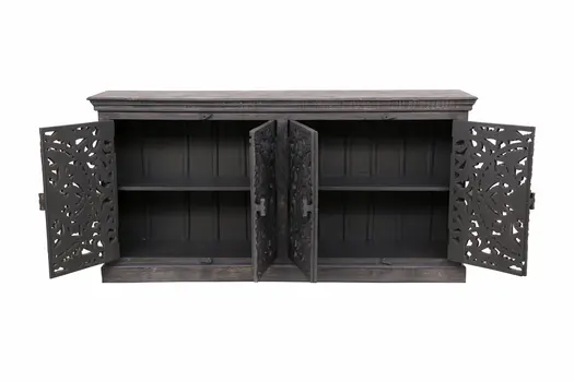 71" Distressed Gray Solid Wood Sideboard with Four Doors