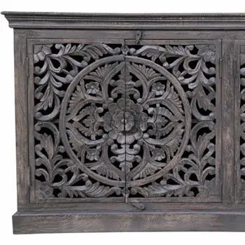 71" Distressed Gray Solid Wood Sideboard with Four Doors