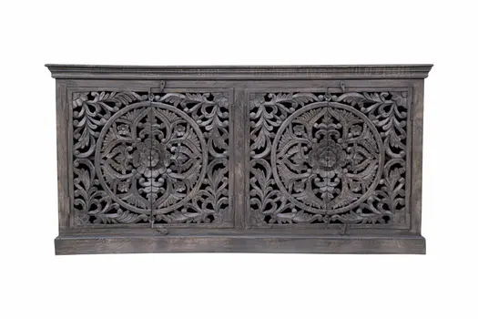 71" Distressed Gray Solid Wood Sideboard with Four Doors
