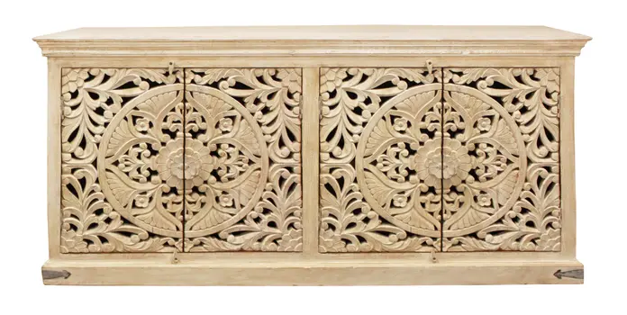 71" Beige Solid Wood Sideboard with Four Doors