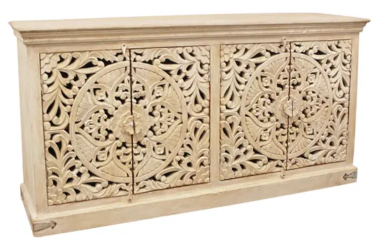 71" Beige Solid Wood Sideboard with Four Doors