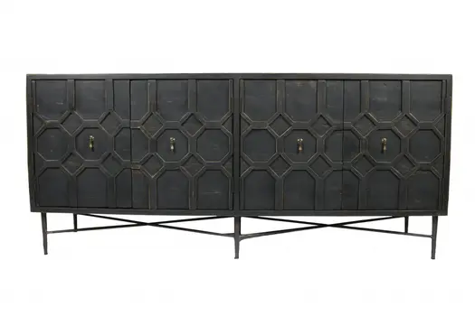 71" Black Solid Wood Sideboard with Four Doors